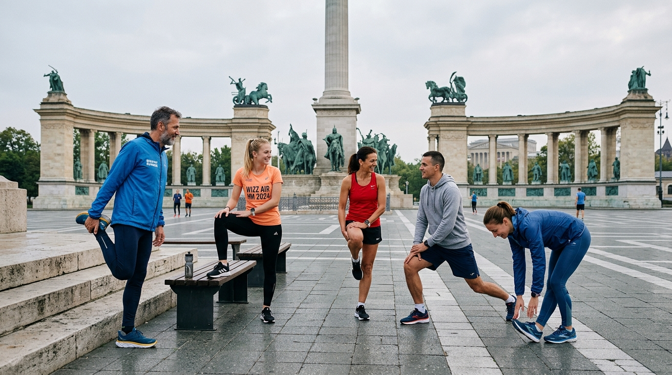 A Bodyrisenow szerkesztőség csapata közös reggeli melegítésen a budapesti belvárosban